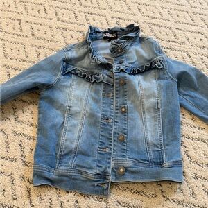 KatieJ NYC Light Blue Denim Jacket with Ruffle